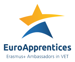 Graphik: Logo der EuroApprentices. Der Schriftzug sagt: EuroApprentices Erasmus+ Ambassadors in VET